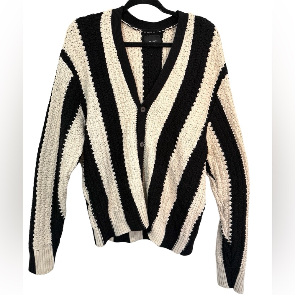PacSun Oversize v-neck Striped Knit Cardigan- Cotton blend